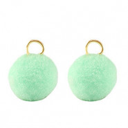 Colgante pompón con anilla 10mm - Dorado-verde menta